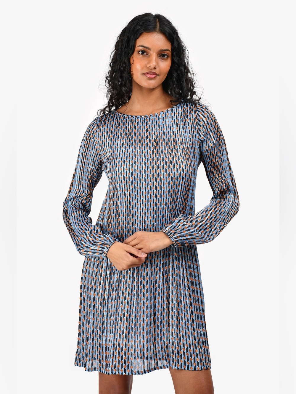 Maje Geometric-print plissé dress